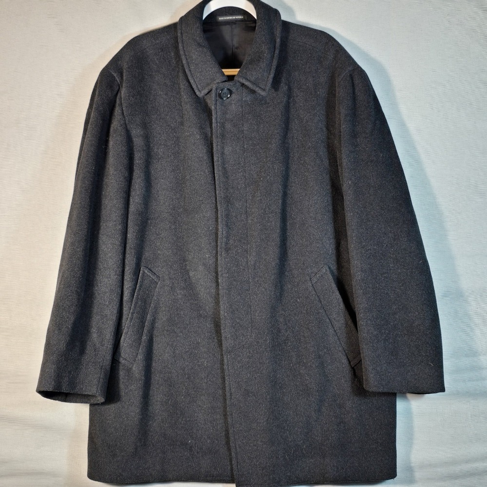 Jones New York Men's Wool Blend Overcoat Black Vintage‎ 90s Hidden Button XL?